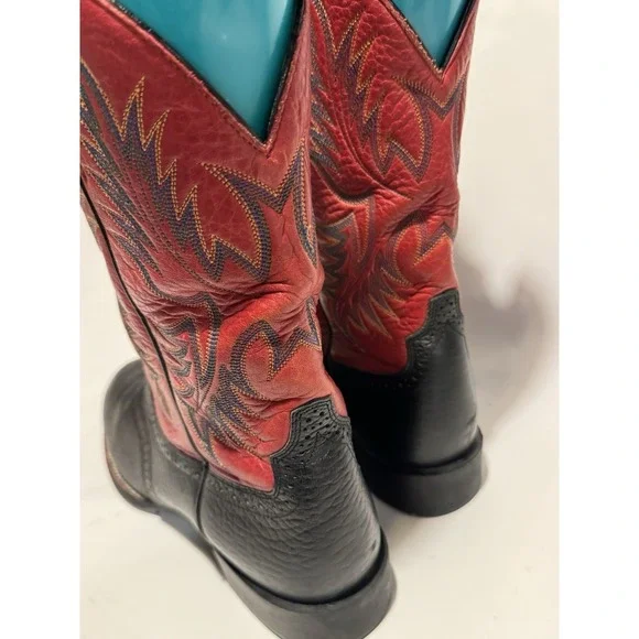 ARIAT HERITAGE BLACK & RED COWHIDE LEATHER ROUND TOE COWBOY BOOTS 9.5d - Picture 4 of 6